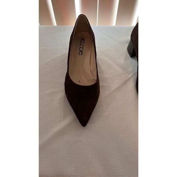 ELODIE BROWN SUEDE POINTED TOES BLOCK HEELS SHOES SIZE 9 - Picture 3 of 9